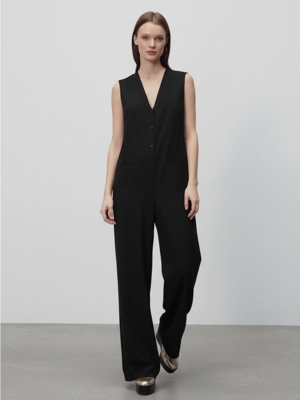 Zara Sleeveless V-Neck Black Jumpsuit